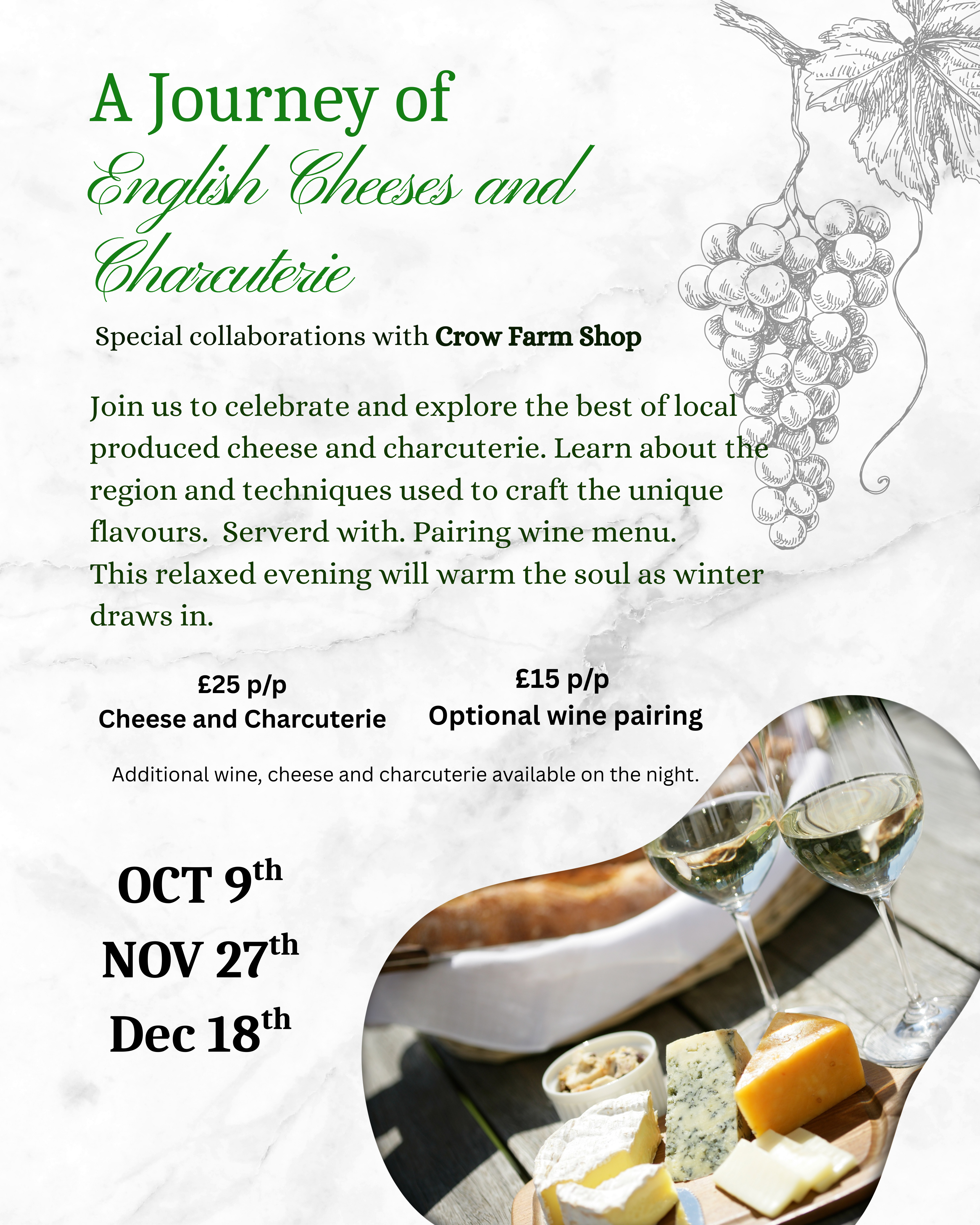 English Cheese & Charcuterie Evenings 27th NOV 7PM -9PM
